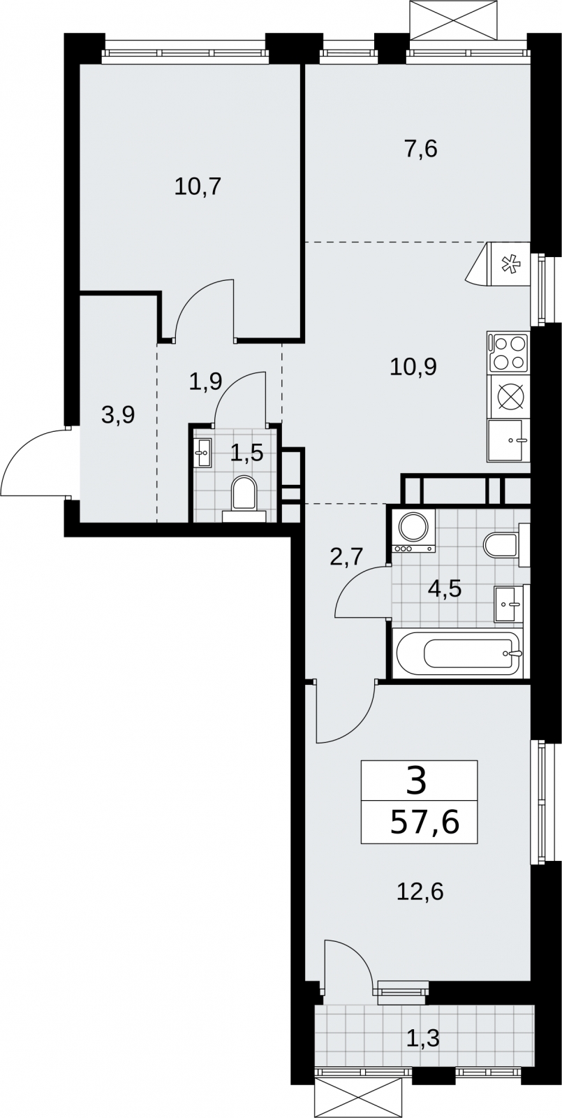 2-комнатная квартира с отделкой в ЖК AVrorA на 5 этаже в 8 секции. Сдача в 3 кв. 2022 г.