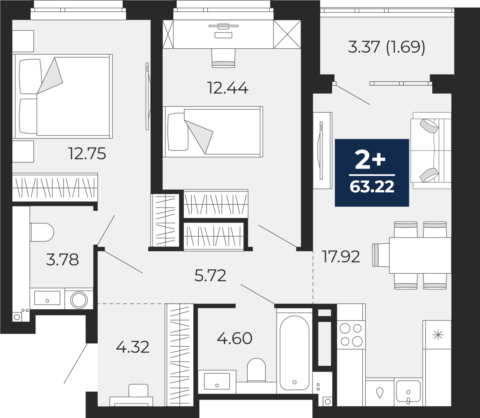 1-комнатная квартира (Студия) в ЖК Бунинские кварталы на 8 этаже в 7 секции. Сдача в 2 кв. 2026 г.
