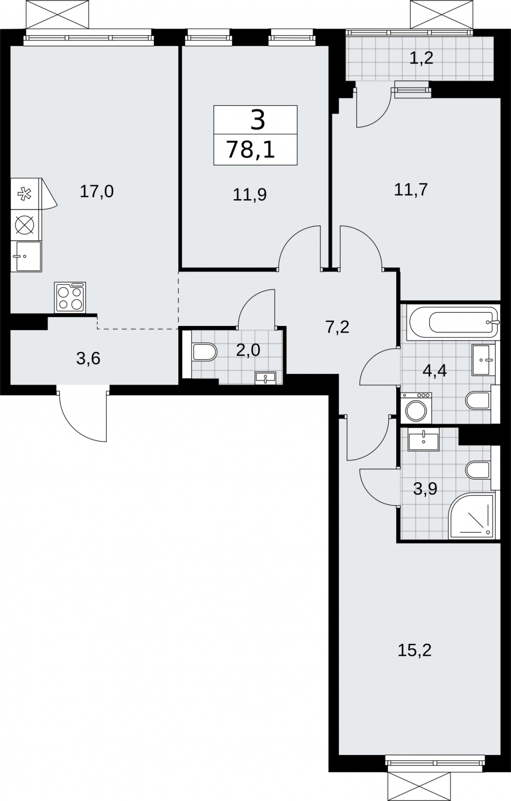 1-комнатная квартира (Студия) в ЖК Бунинские кварталы на 9 этаже в 3 секции. Сдача в 2 кв. 2026 г.