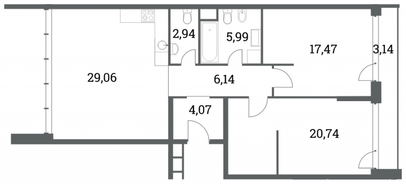 1-комнатная квартира с отделкой в ЖК Лучи на 23 этаже в 1 секции. Сдача в 4 кв. 2022 г.