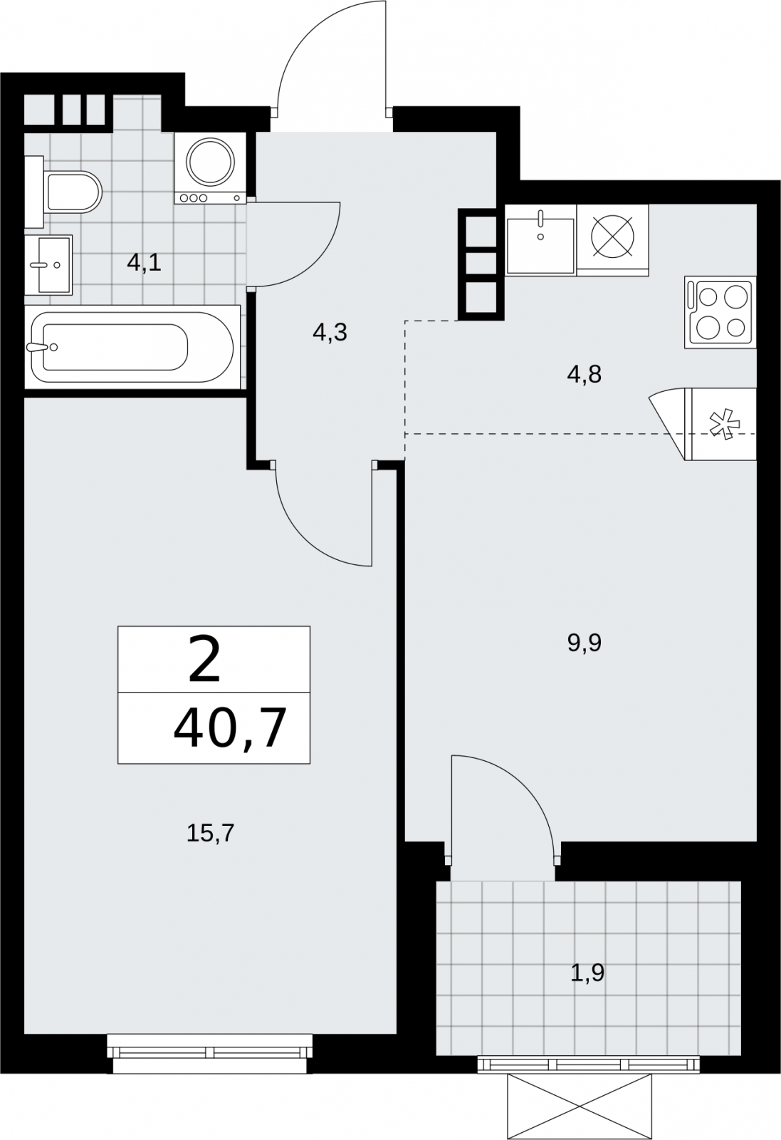 2-комнатная квартира с отделкой в ЖК AVrorA на 13 этаже в 2 секции. Сдача в 3 кв. 2022 г.