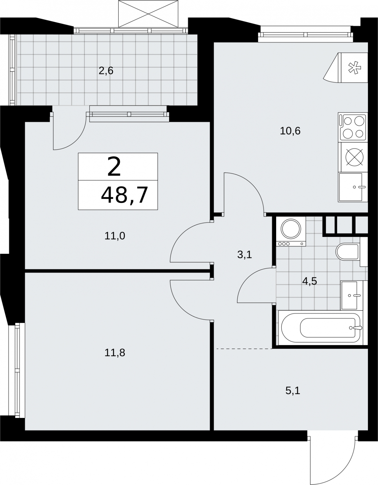 2-комнатная квартира с отделкой в ЖК AVrorA на 13 этаже в 3 секции. Сдача в 3 кв. 2022 г.