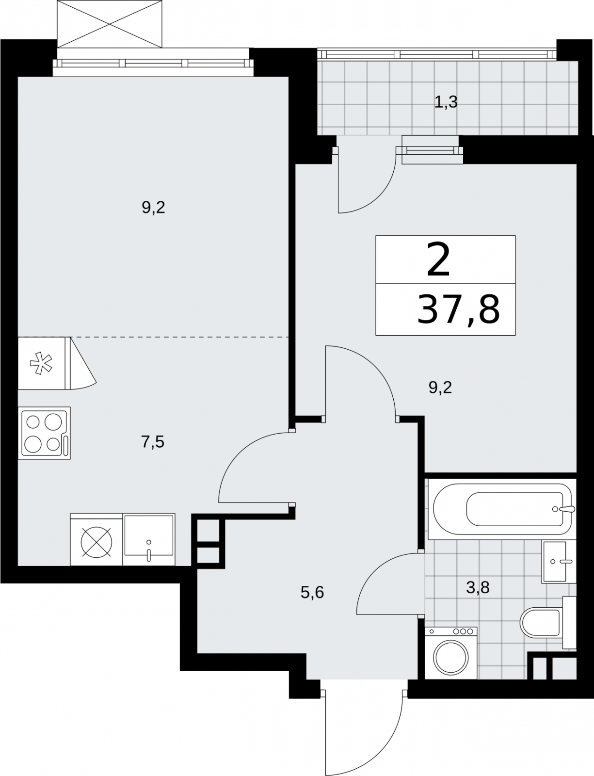 2-комнатная квартира с отделкой в ЖК AVrorA на 13 этаже в 3 секции. Сдача в 3 кв. 2022 г.