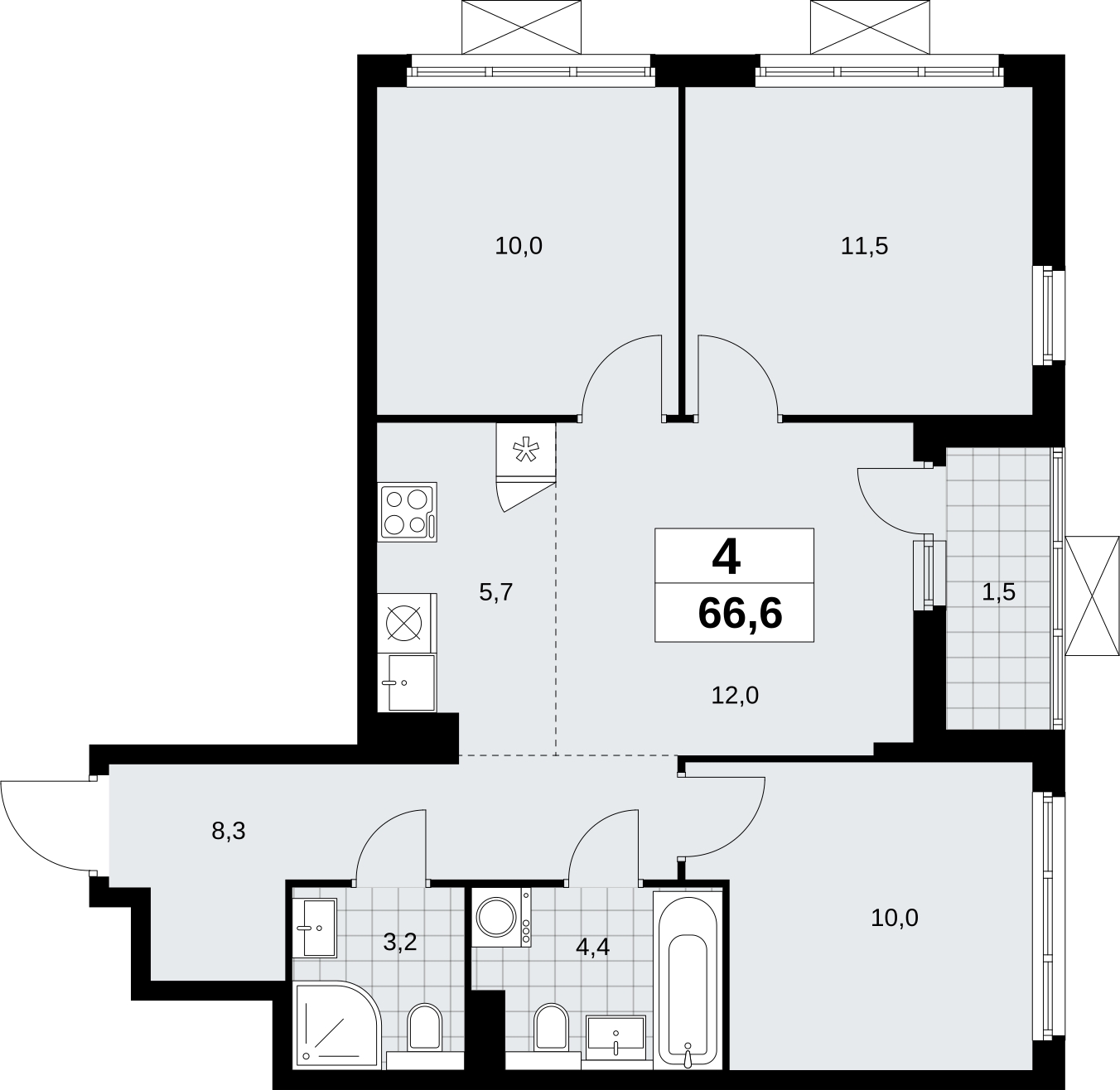 1-комнатная квартира (Студия) в ЖК Бунинские кварталы на 4 этаже в 2 секции. Сдача в 2 кв. 2026 г.
