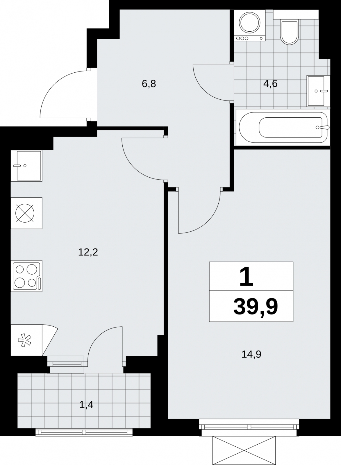 1-комнатная квартира в ЖК Бунинские кварталы на 6 этаже в 2 секции. Сдача в 2 кв. 2026 г.