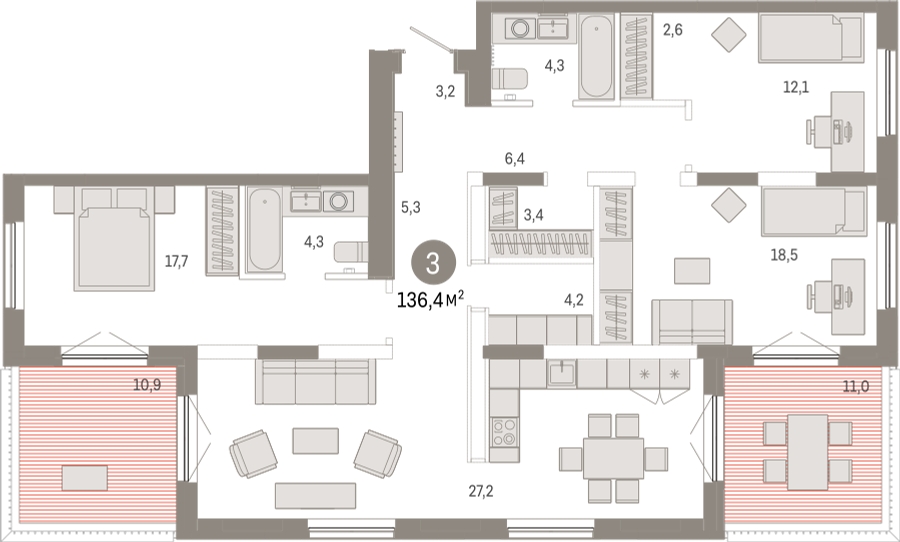 2-комнатная квартира в ЖК CUBE на 8 этаже в 1 секции. Сдача в 4 кв. 2024 г.