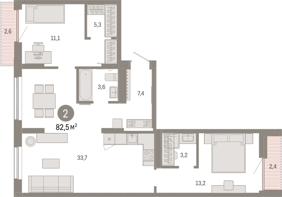 2-комнатная квартира в ЖК CUBE на 9 этаже в 1 секции. Сдача в 4 кв. 2024 г.