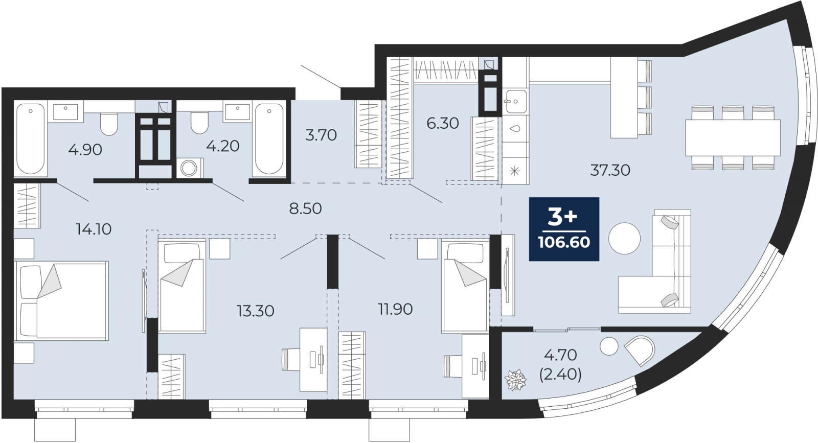 2-комнатная квартира в ЖК Бунинские кварталы на 8 этаже в 2 секции. Сдача в 2 кв. 2026 г.