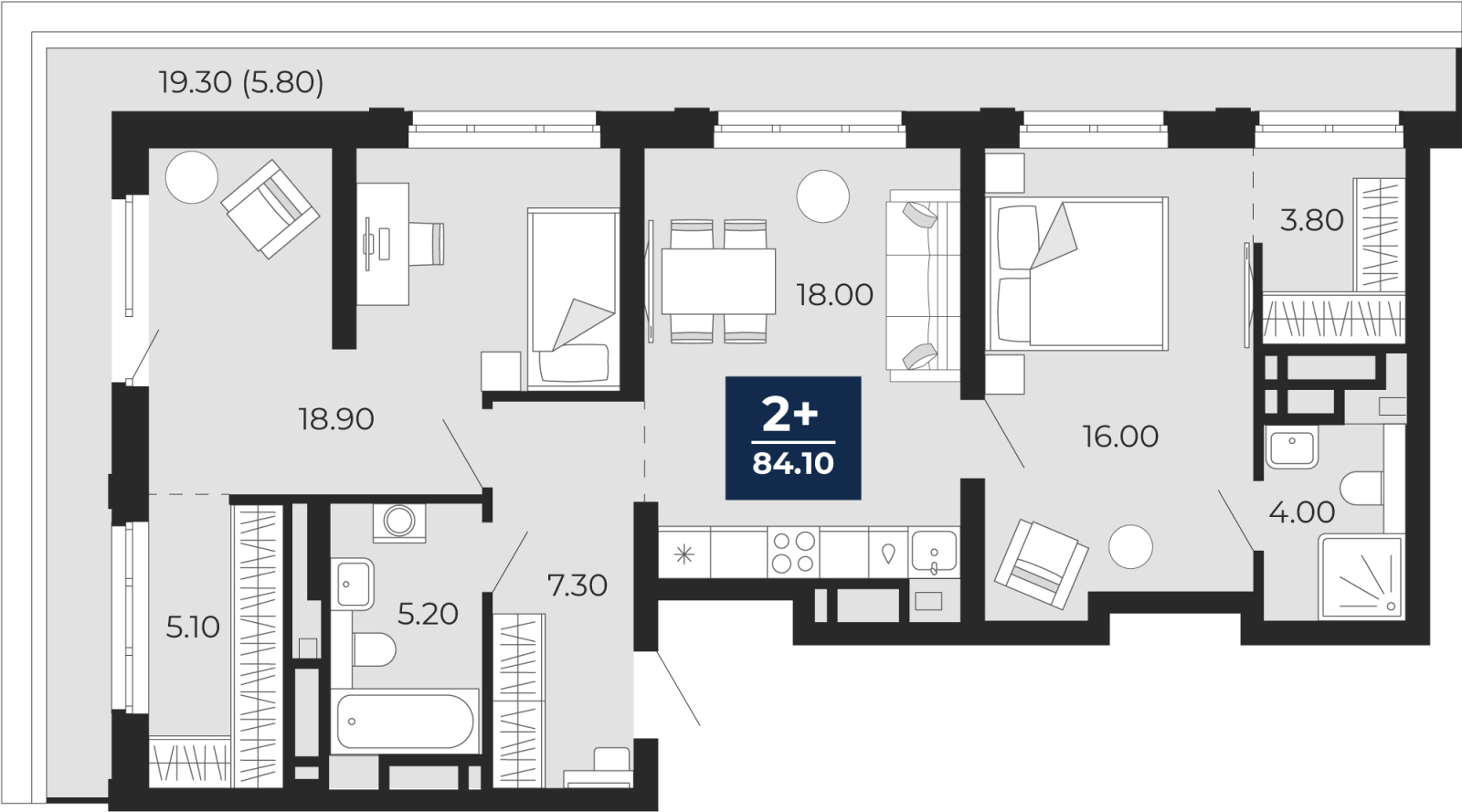 2-комнатная квартира в ЖК TERLE PARK на 12 этаже в 9 секции. Сдача в 4 кв. 2025 г.