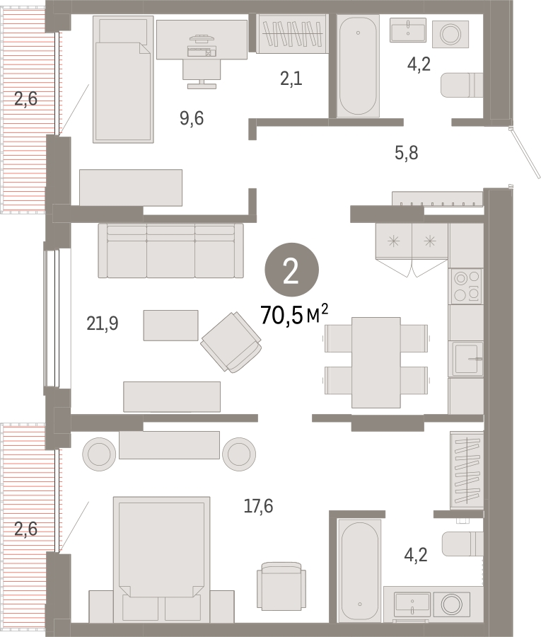 2-комнатная квартира в ЖК CUBE на 13 этаже в 1 секции. Сдача в 4 кв. 2024 г.