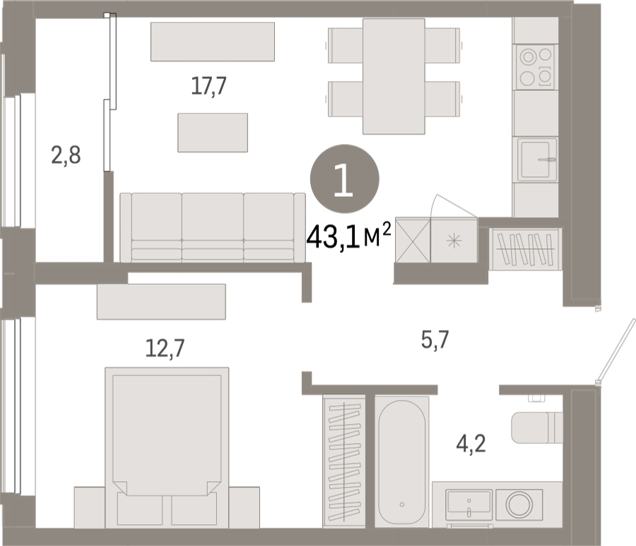 2-комнатная квартира в ЖК CUBE на 16 этаже в 1 секции. Сдача в 4 кв. 2024 г.