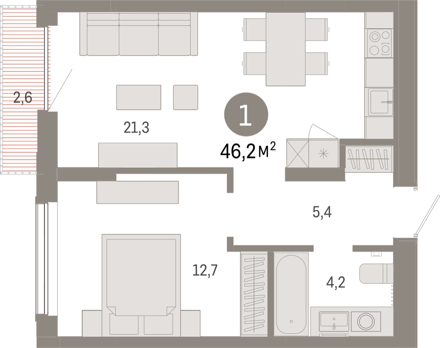 2-комнатная квартира в ЖК CUBE на 17 этаже в 1 секции. Сдача в 4 кв. 2024 г.