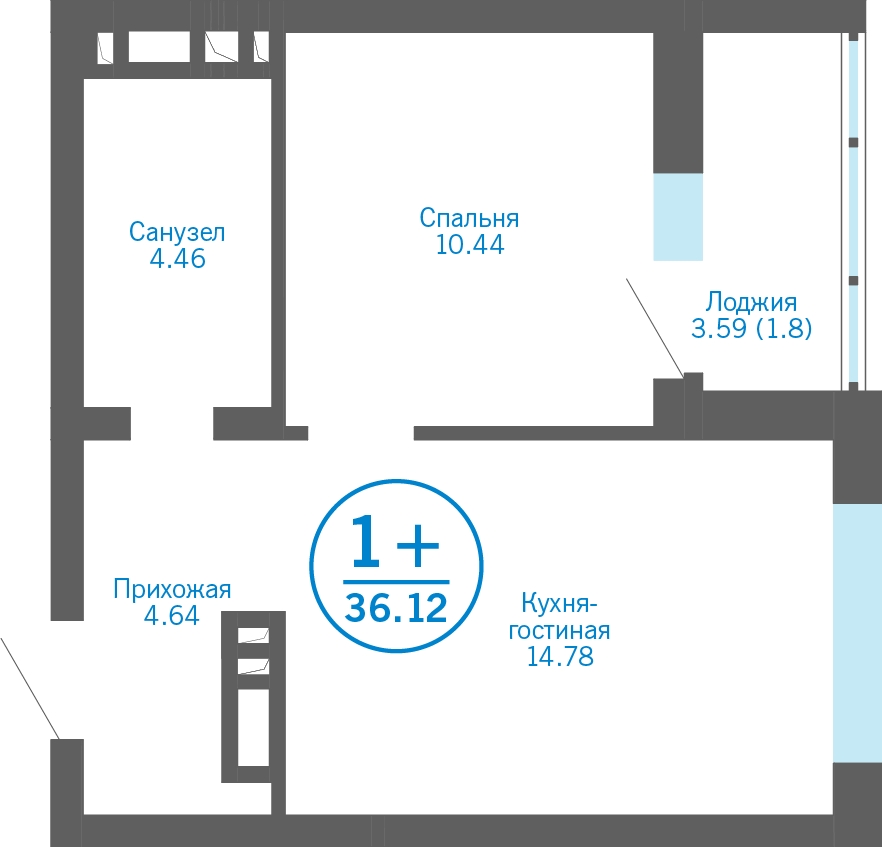 1-комнатная квартира в ЖК Бунинские кварталы на 4 этаже в 3 секции. Сдача в 2 кв. 2026 г.