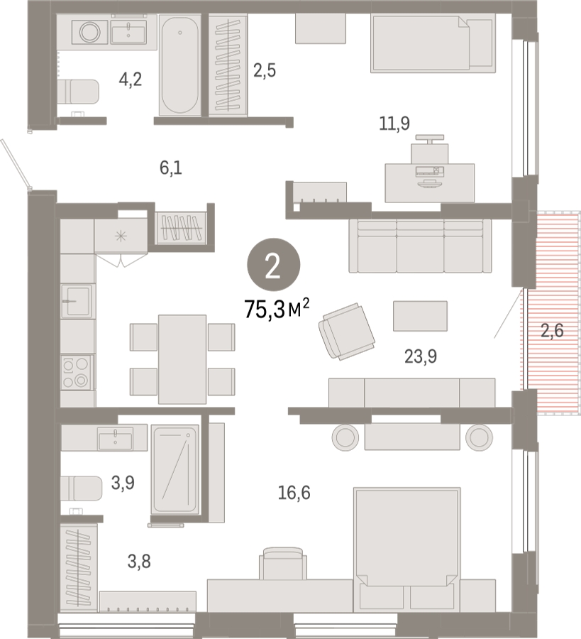 1-комнатная квартира (Студия) в ЖК CUBE на 6 этаже в 1 секции. Сдача в 2 кв. 2024 г.