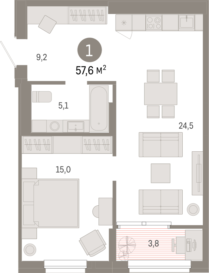 1-комнатная квартира (Студия) в ЖК Бунинские кварталы на 13 этаже в 1 секции. Сдача в 2 кв. 2026 г.