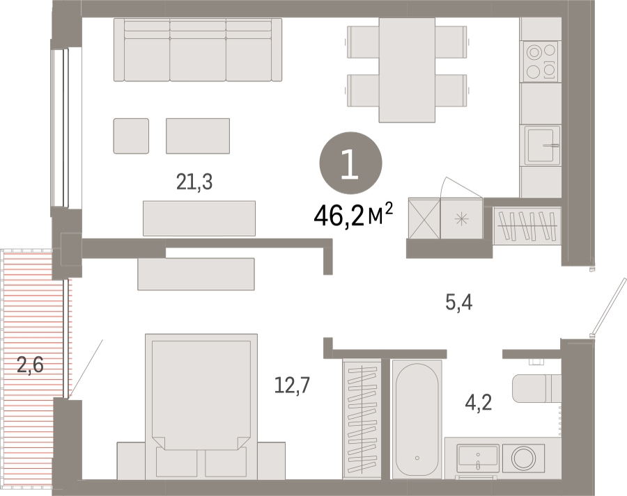 3-комнатная квартира в ЖК CUBE на 8 этаже в 1 секции. Сдача в 2 кв. 2024 г.