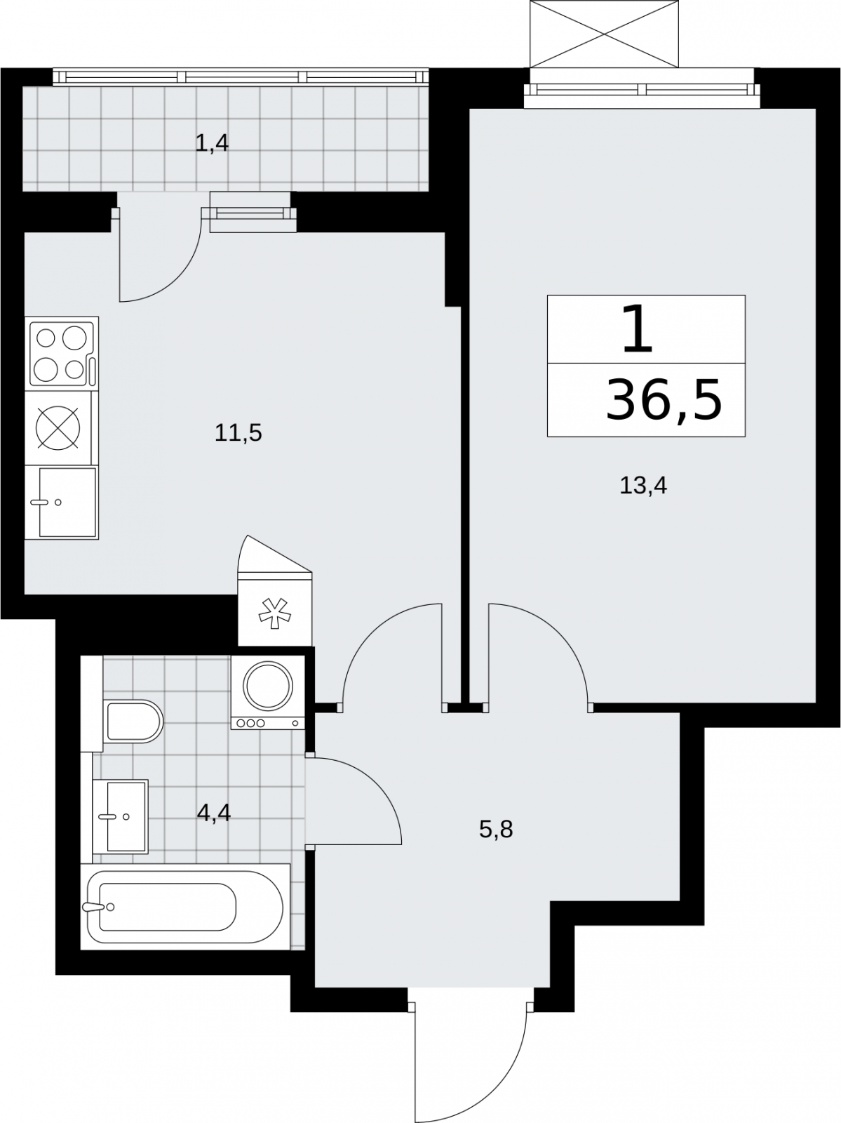 1-комнатная квартира (Студия) в ЖК Бунинские кварталы на 13 этаже в 1 секции. Сдача в 2 кв. 2026 г.