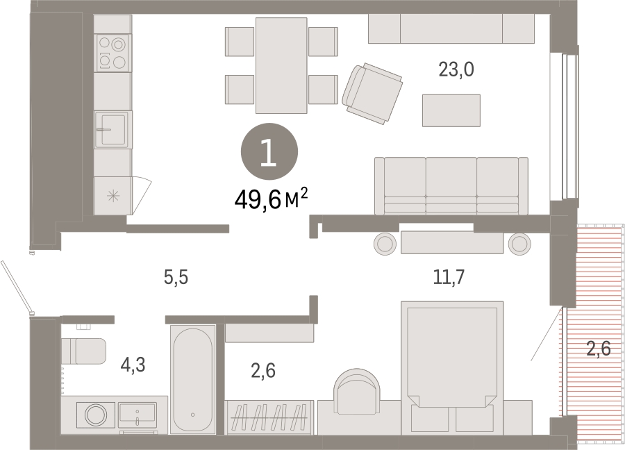 3-комнатная квартира в ЖК CUBE на 11 этаже в 1 секции. Сдача в 2 кв. 2024 г.