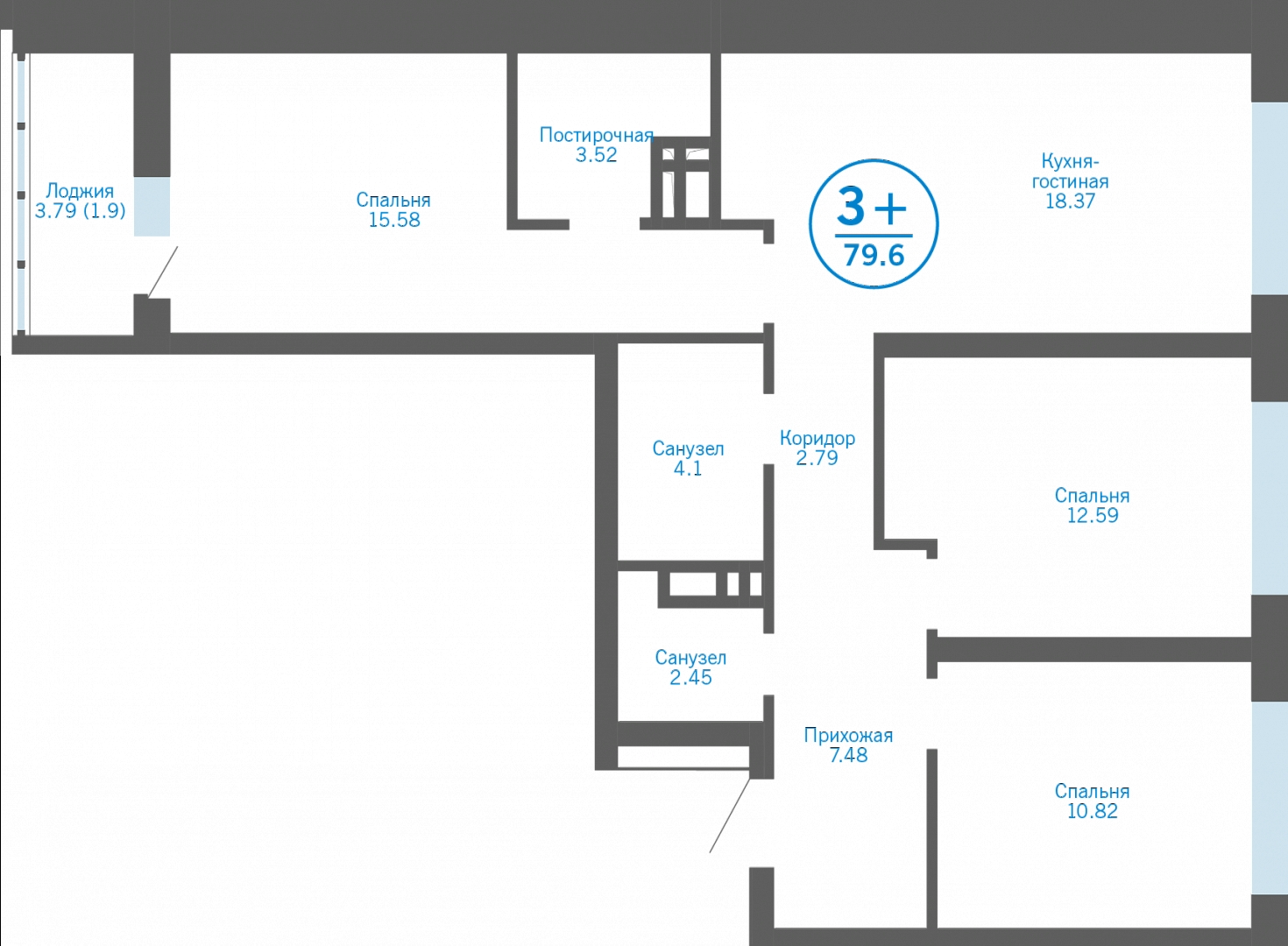 3-комнатная квартира в ЖК Бунинские кварталы на 4 этаже в 7 секции. Сдача в 2 кв. 2026 г.