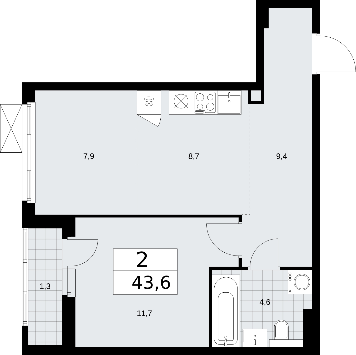 4-комнатная квартира в ЖК Бунинские кварталы на 21 этаже в 1 секции. Сдача в 2 кв. 2026 г.