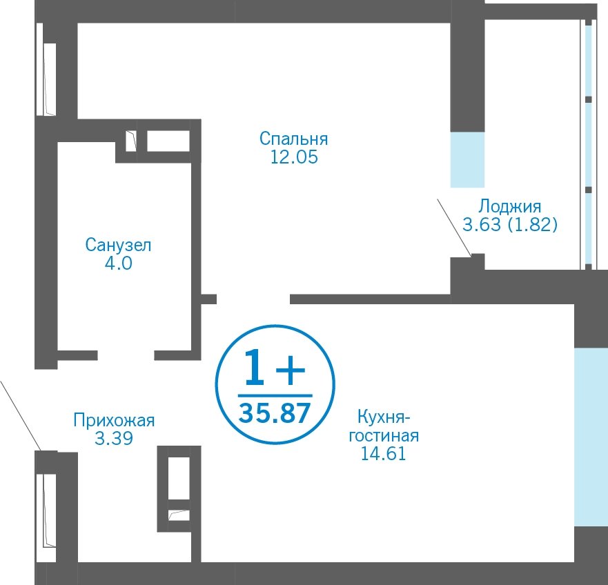 1-комнатная квартира (Студия) в ЖК Бунинские кварталы на 5 этаже в 7 секции. Сдача в 2 кв. 2026 г.