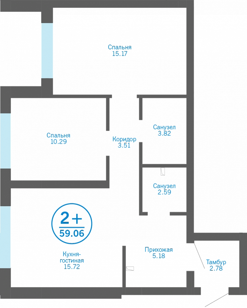 2-комнатная квартира в ЖК TERLE PARK на 5 этаже в 1 секции. Сдача в 4 кв. 2025 г.