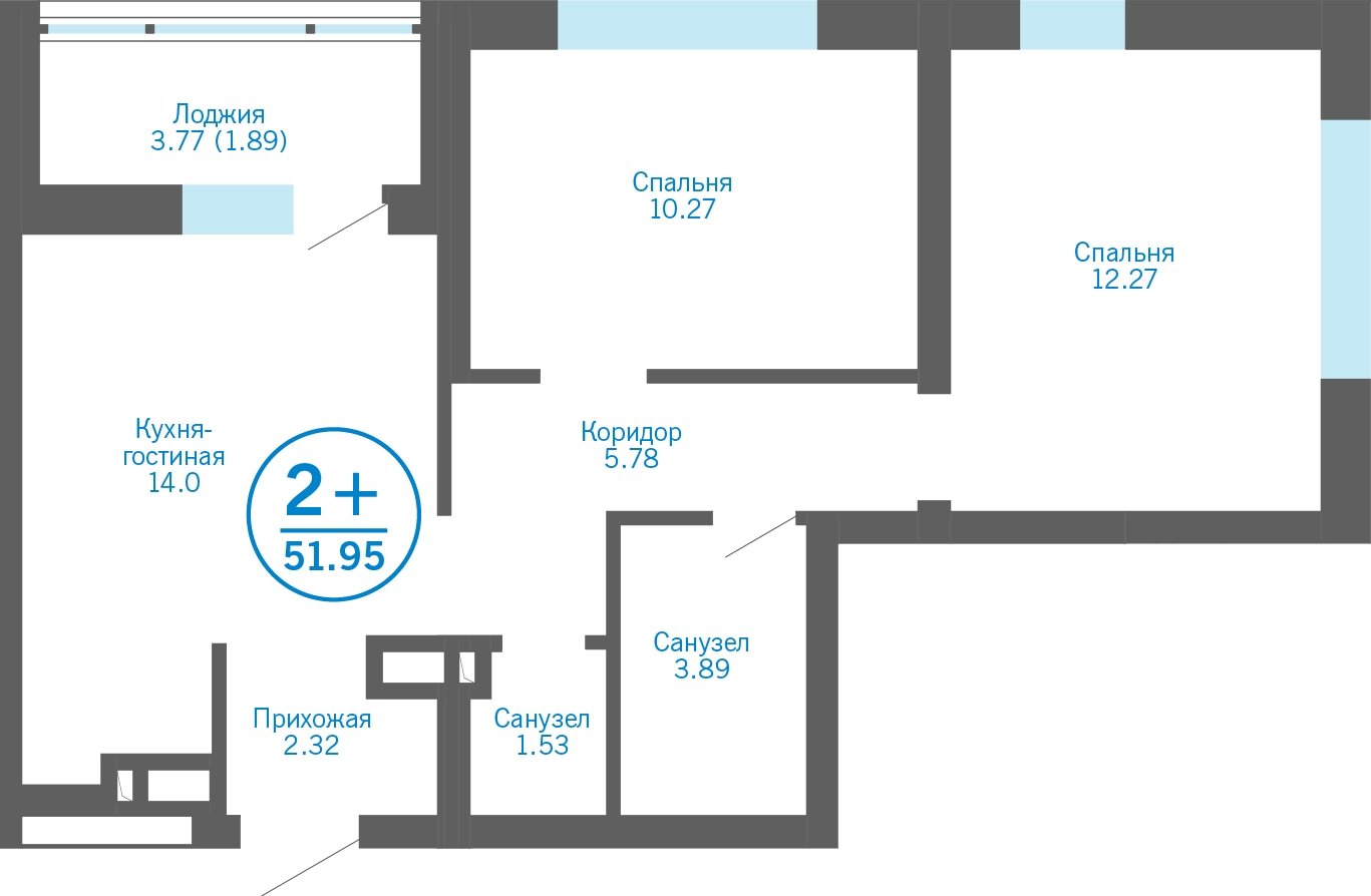 2-комнатная квартира в ЖК Бунинские кварталы на 13 этаже в 2 секции. Сдача в 2 кв. 2026 г.