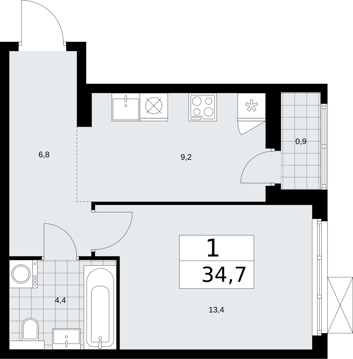 2-комнатная квартира в ЖК Бунинские кварталы на 8 этаже в 4 секции. Сдача в 2 кв. 2026 г.