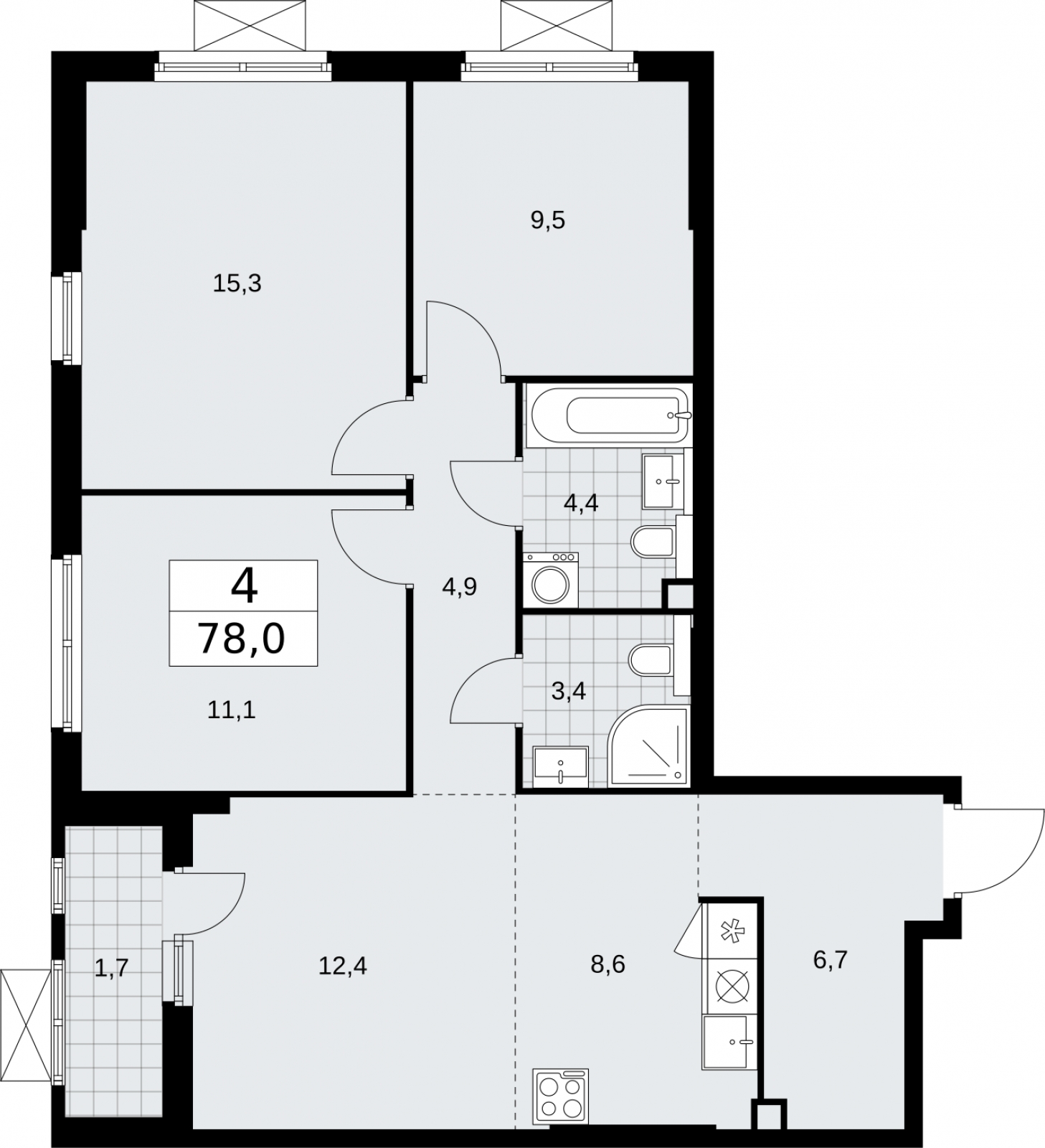 2-комнатная квартира с отделкой в ЖК Бунинские кварталы на 7 этаже в 6 секции. Сдача в 2 кв. 2026 г.