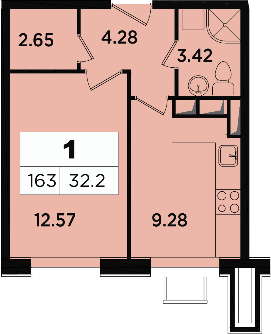 1-комнатная квартира (Студия) в мкр. Новое Медведково на 2 этаже в 3 секции. Сдача в 4 кв. 2023 г.