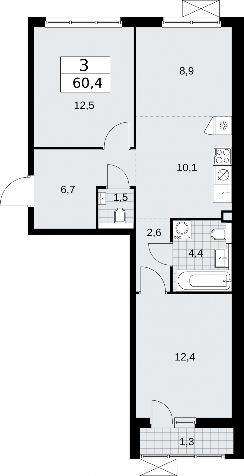 2-комнатная квартира в ЖК Бунинские кварталы на 2 этаже в 4 секции. Сдача в 2 кв. 2026 г.
