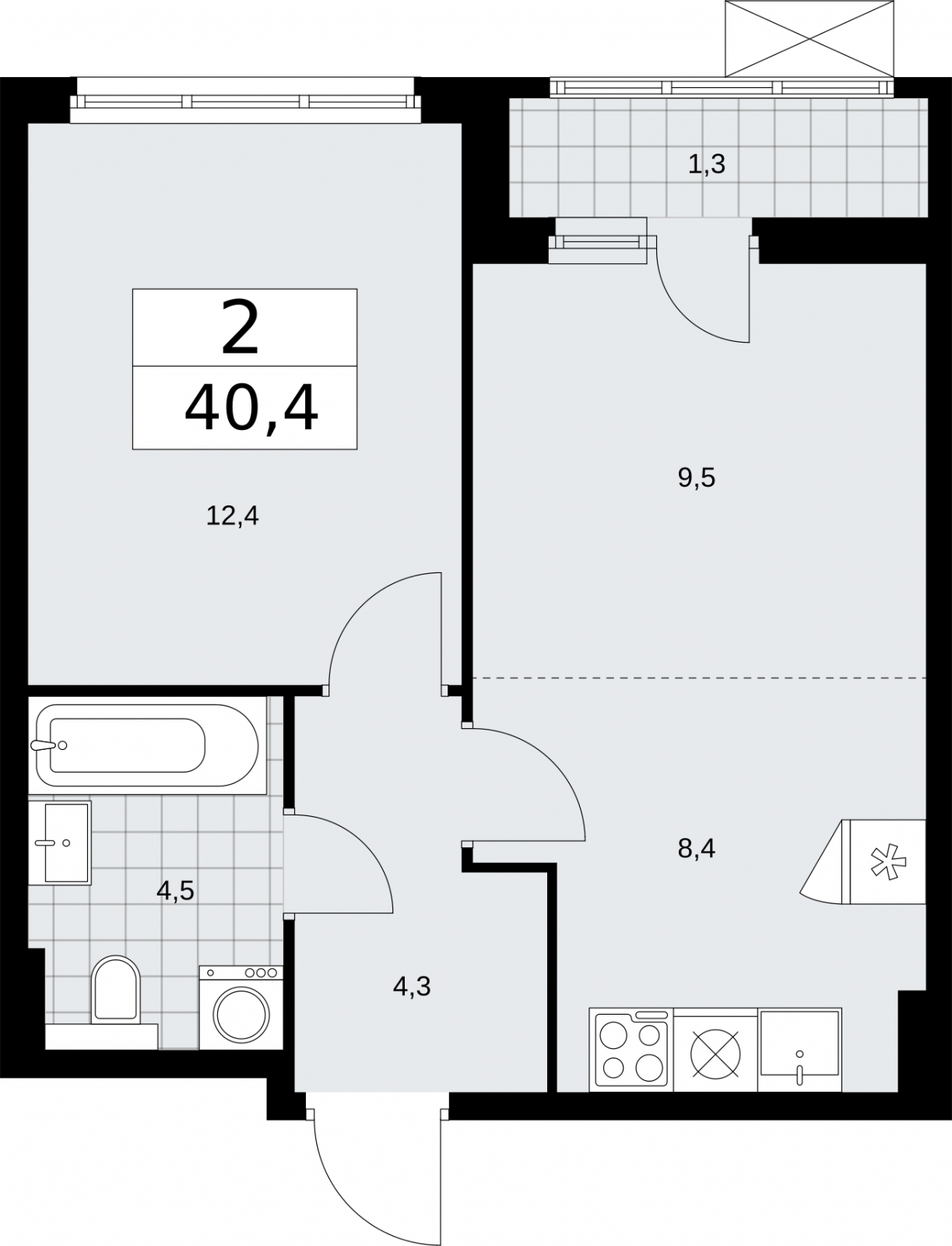 4-комнатная квартира в ЖК Бунинские кварталы на 7 этаже в 1 секции. Сдача в 2 кв. 2026 г.