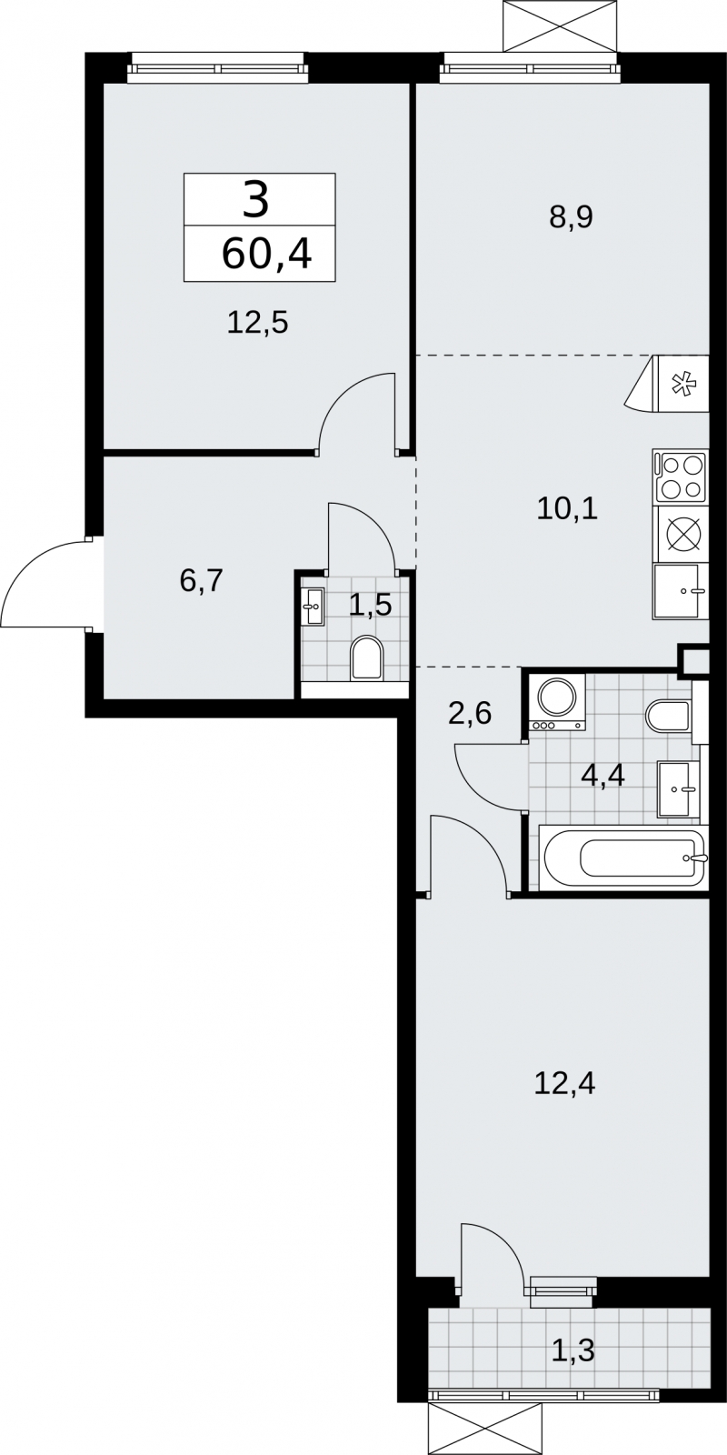 1-комнатная квартира (Студия) в ЖК Бунинские кварталы на 8 этаже в 2 секции. Сдача в 2 кв. 2026 г.