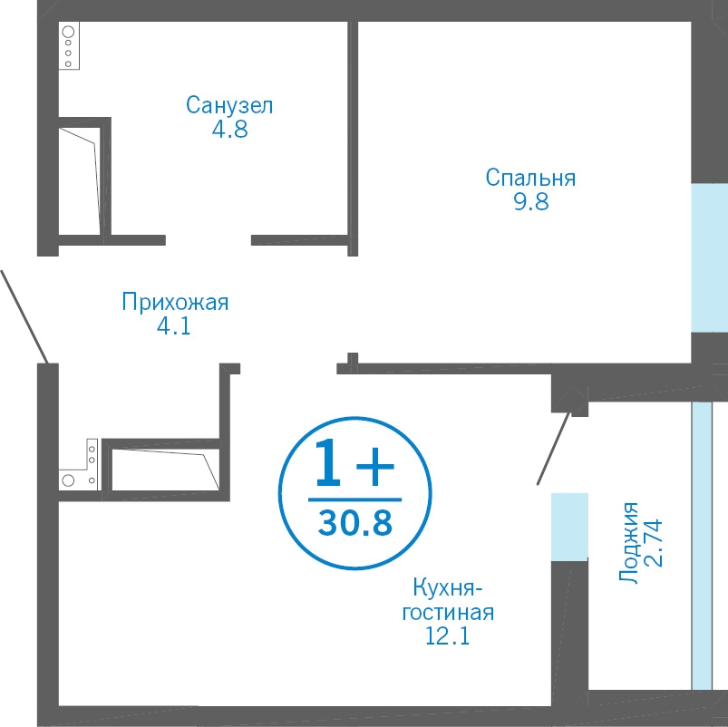 2-комнатная квартира в ЖК Бунинские кварталы на 10 этаже в 1 секции. Сдача в 2 кв. 2026 г.