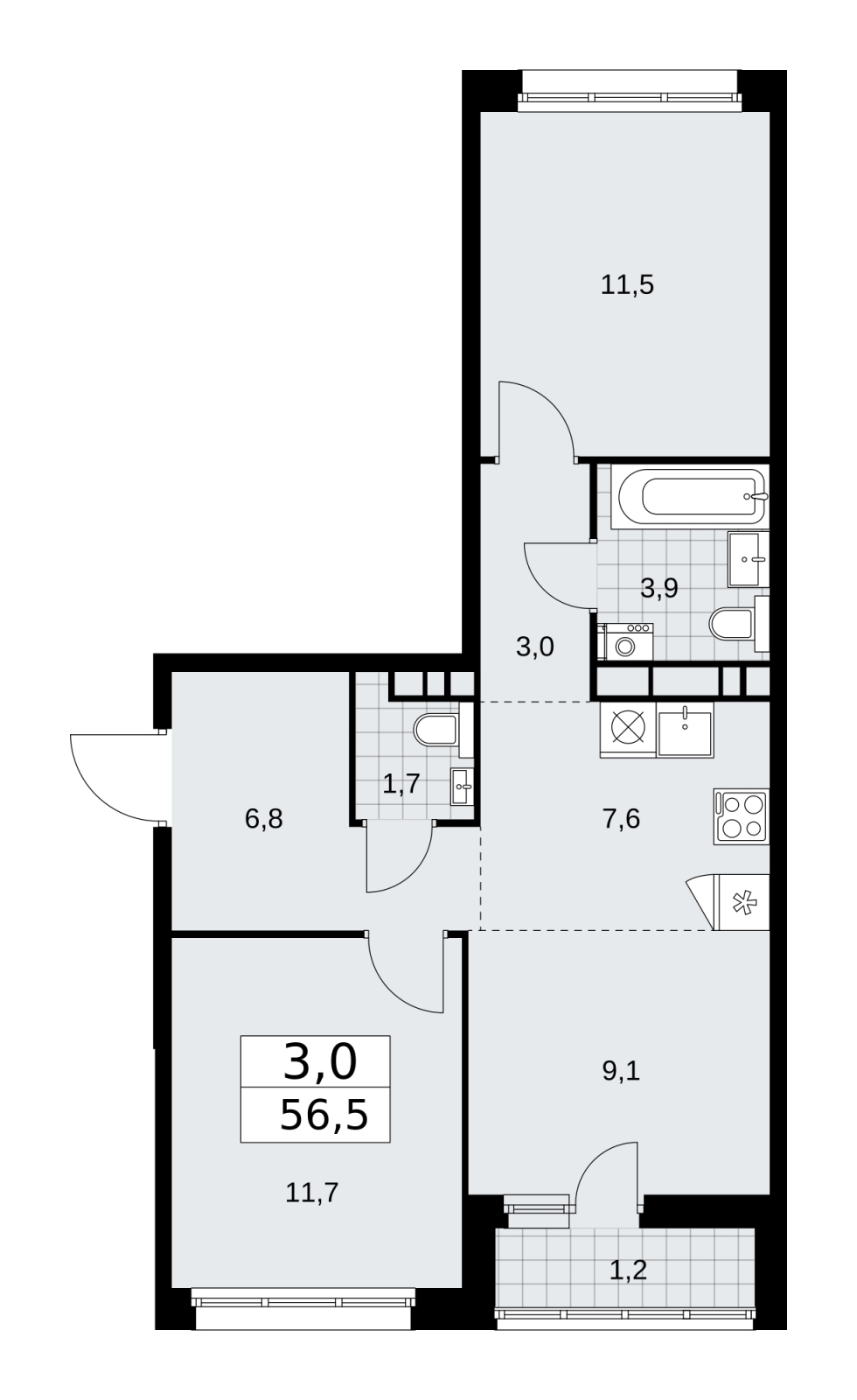 2-комнатная квартира с отделкой в ЖК Бунинские кварталы на 7 этаже в 2 секции. Сдача в 2 кв. 2026 г.