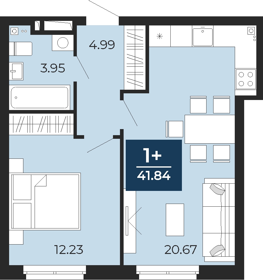 1-комнатная квартира в ЖК Бунинские кварталы на 17 этаже в 3 секции. Сдача в 2 кв. 2026 г.