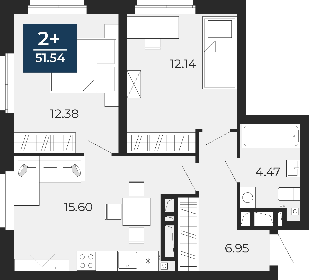 3-комнатная квартира в ЖК Бунинские кварталы на 4 этаже в 4 секции. Сдача в 2 кв. 2026 г.