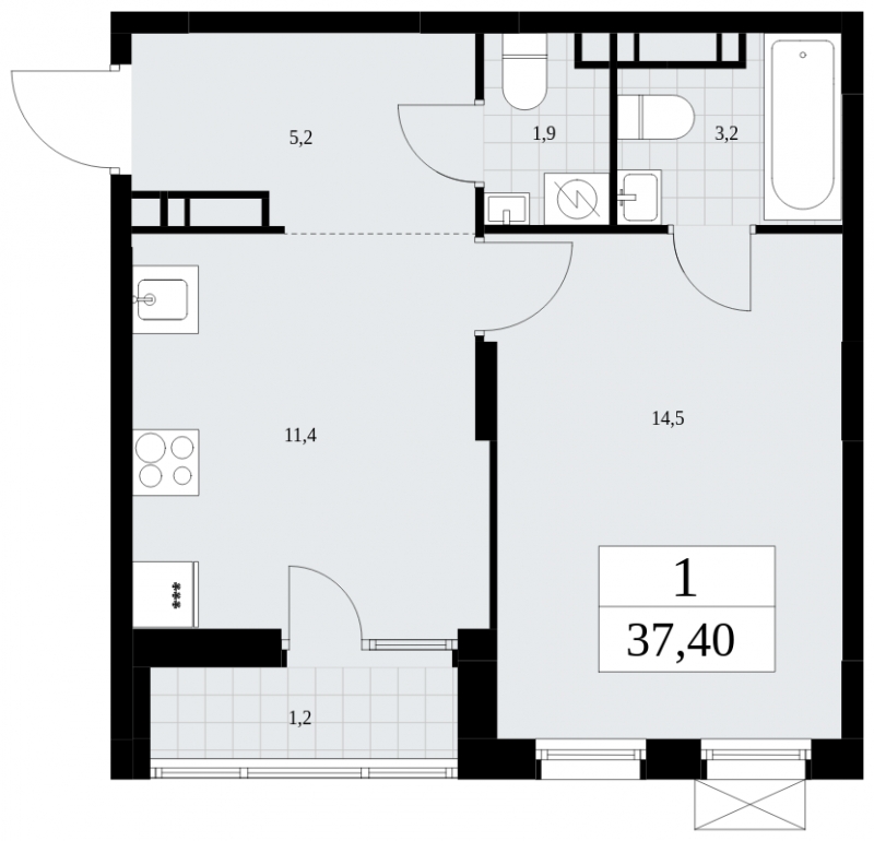 1-комнатная квартира с отделкой в ЖК Бунинские кварталы на 5 этаже в 3 секции. Сдача в 2 кв. 2026 г.