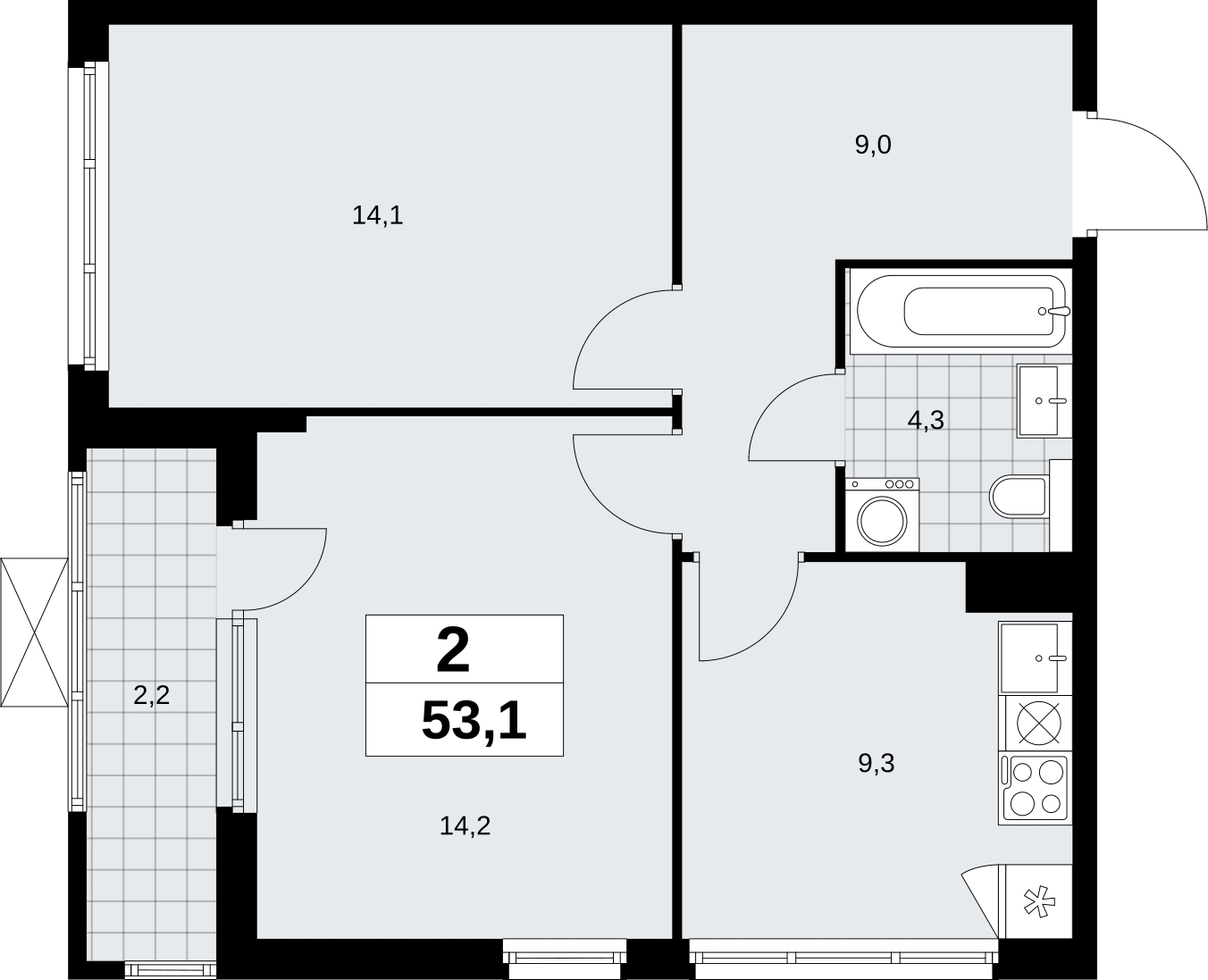 1-комнатная квартира (Студия) в ЖК Бунинские кварталы на 11 этаже в 3 секции. Сдача в 2 кв. 2026 г.
