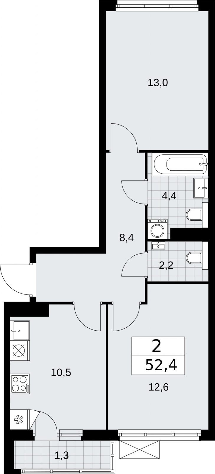 3-комнатная квартира в ЖК Бунинские кварталы на 6 этаже в 7 секции. Сдача в 2 кв. 2026 г.