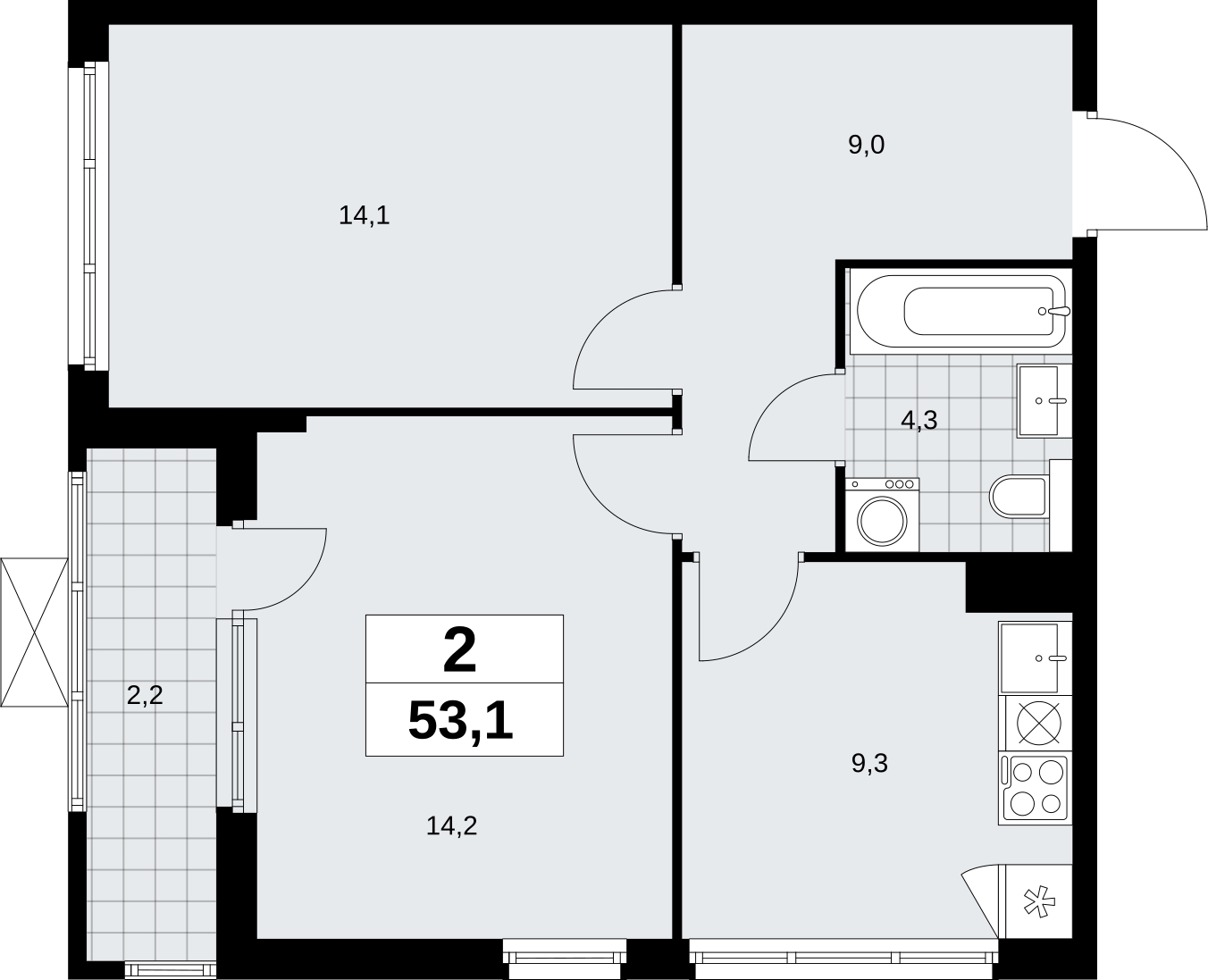 1-комнатная квартира (Студия) с отделкой в ЖК Бунинские кварталы на 12 этаже в 3 секции. Сдача в 2 кв. 2026 г.