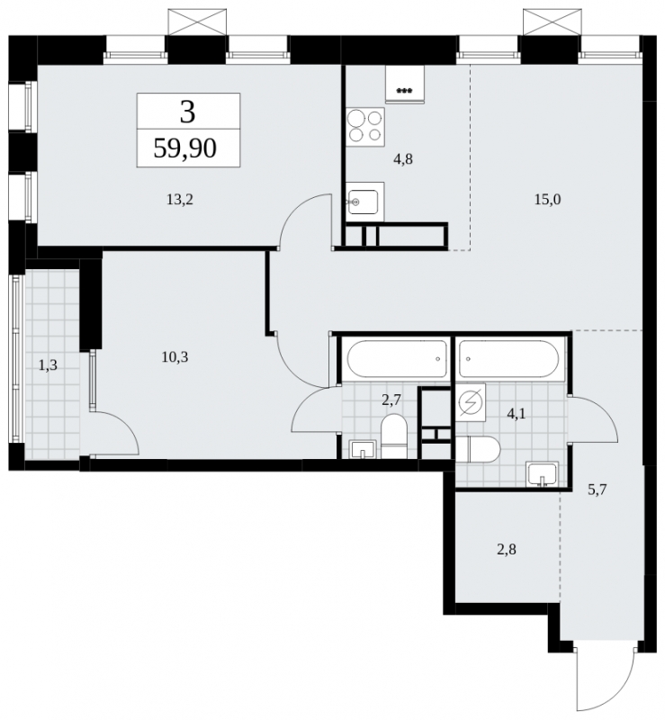 1-комнатная квартира (Студия) с отделкой в ЖК Бунинские кварталы на 16 этаже в 3 секции. Сдача в 2 кв. 2026 г.