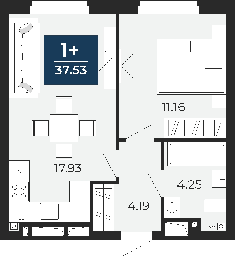 1-комнатная квартира (Студия) с отделкой в ЖК Бунинские кварталы на 3 этаже в 4 секции. Сдача в 2 кв. 2026 г.