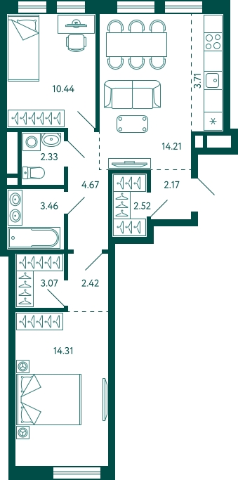 1-комнатная квартира с отделкой в ЖК Бунинские кварталы на 5 этаже в 2 секции. Сдача в 2 кв. 2026 г.