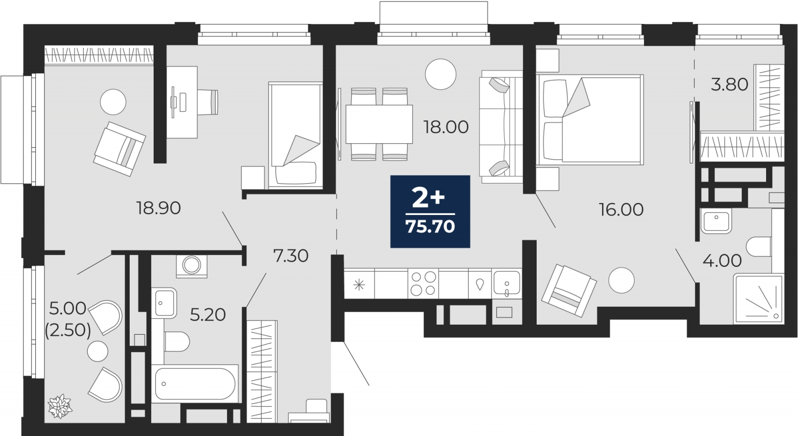 3-комнатная квартира с отделкой в ЖК Бунинские кварталы на 7 этаже в 2 секции. Сдача в 2 кв. 2026 г.