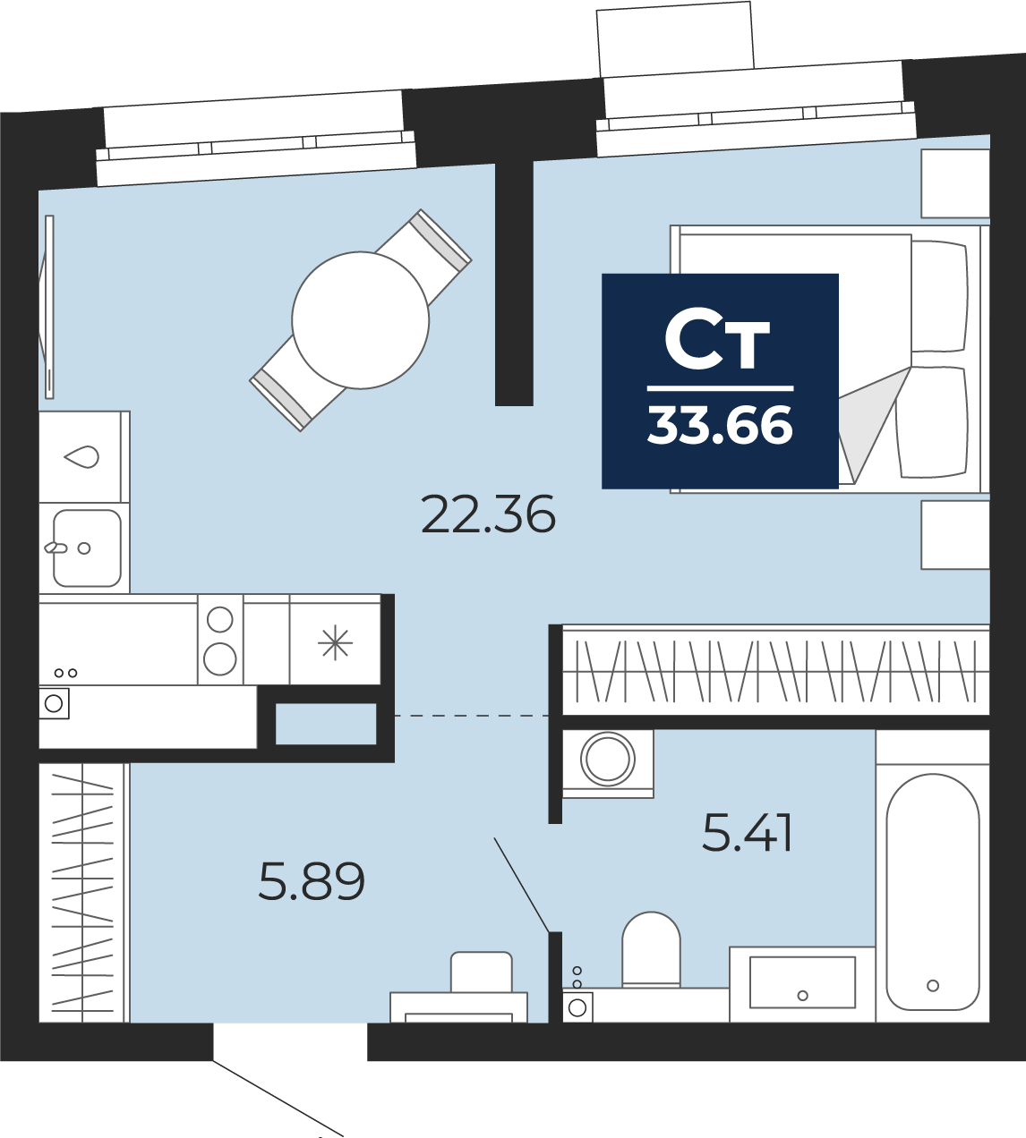 1-комнатная квартира (Студия) с отделкой в ЖК Бунинские кварталы на 7 этаже в 2 секции. Сдача в 2 кв. 2026 г.