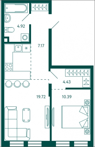 1-комнатная квартира с отделкой в ЖК Бунинские кварталы на 7 этаже в 4 секции. Сдача в 2 кв. 2026 г.