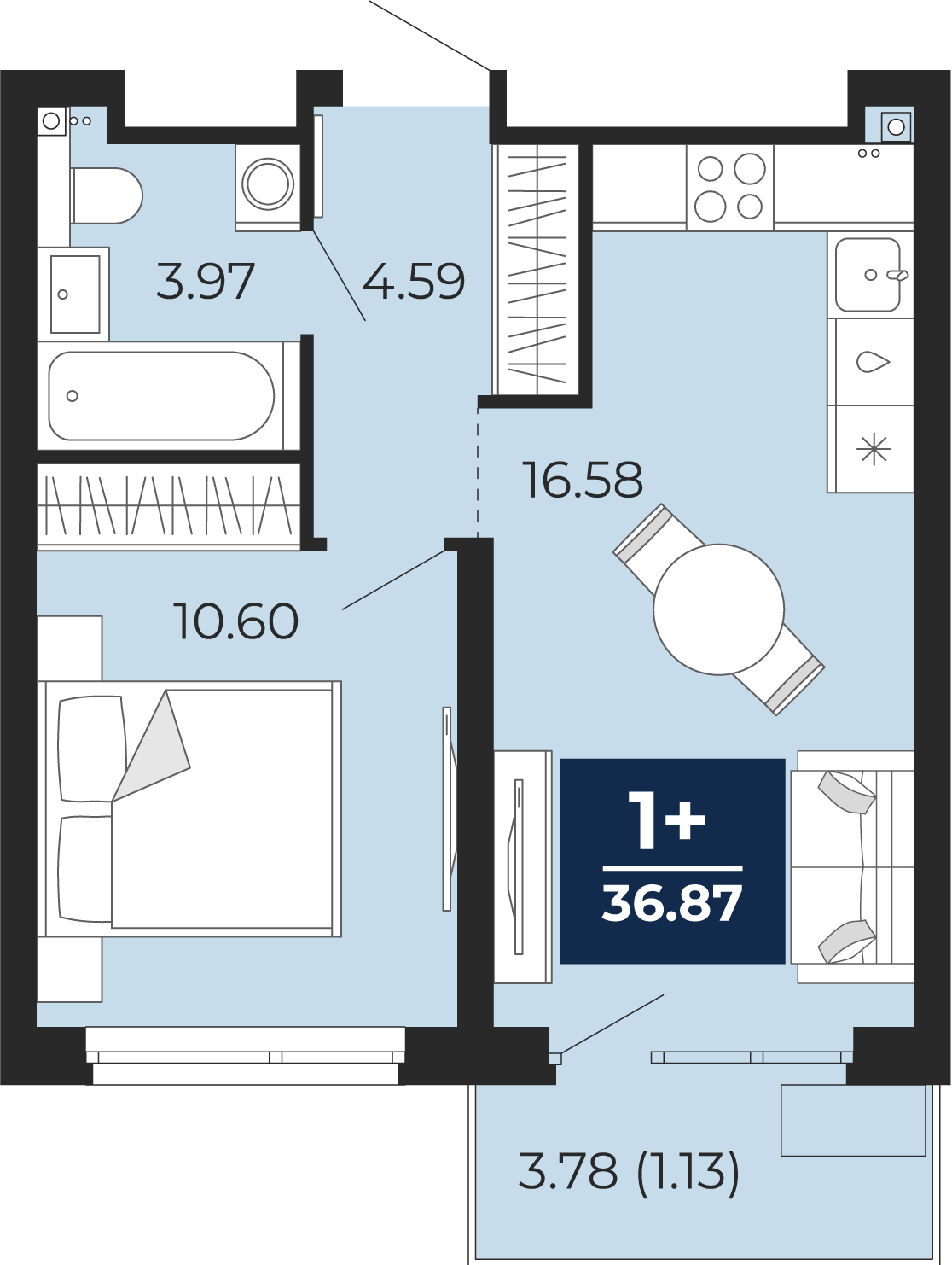 1-комнатная квартира в ЖК Бунинские кварталы на 8 этаже в 4 секции. Сдача в 2 кв. 2026 г.