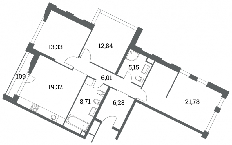 2-комнатная квартира с отделкой в ЖК Лучи на 13 этаже в 1 секции. Сдача в 3 кв. 2024 г.
