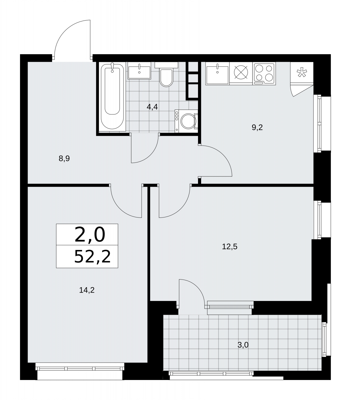2-комнатная квартира с отделкой в ЖК Бунинские кварталы на 4 этаже в 5 секции. Сдача в 2 кв. 2026 г.